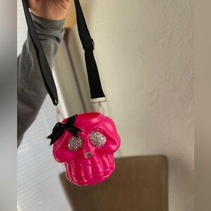 Pink Skull Crossbody Custom bucket with Rhinestones